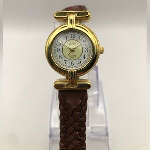 Carriage Women’s Watch Gold Bezel Brown Band (Needs Battery) Works Beautiful